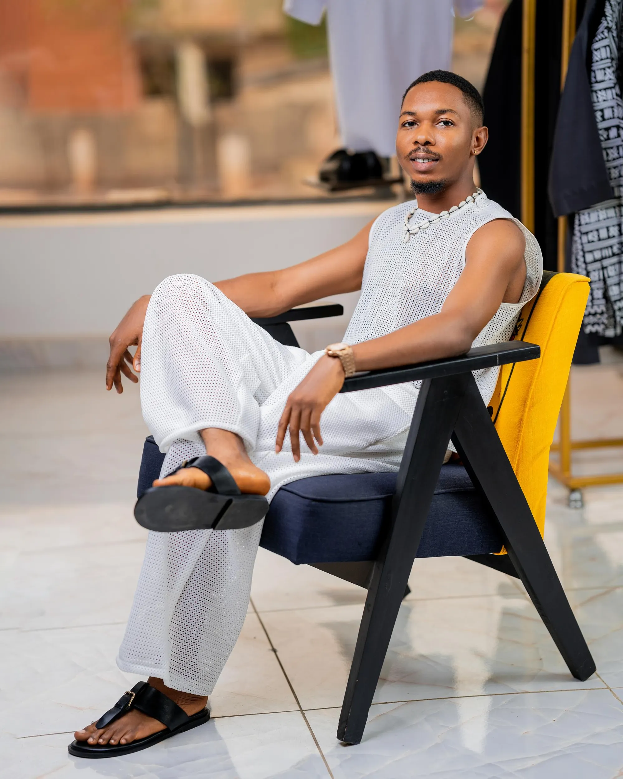 All white relaxed look in the showroom